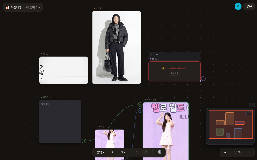 neld canvas composing image, video and audio generation nodes into one workflow